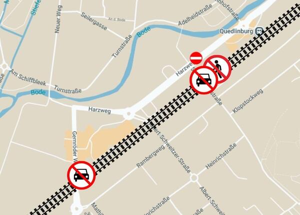Bild vergrößern: Grafik Sperrung Bahnbergnge